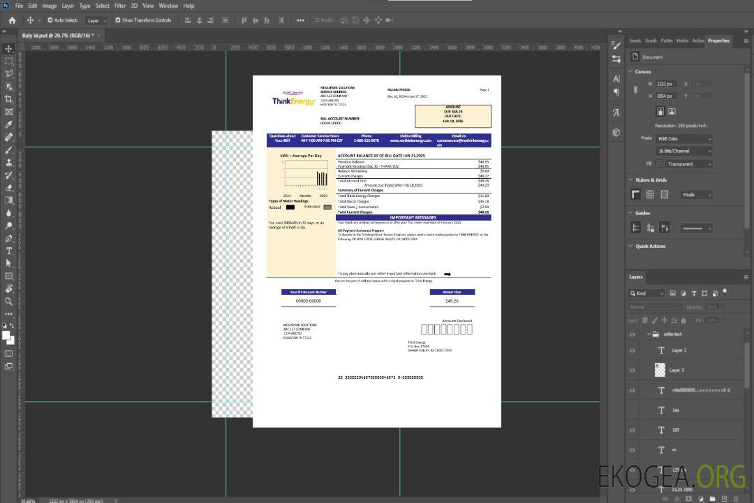 Modèle de facture de services publics pour les entreprises USA Think Energy aux formats Word et PDF template
